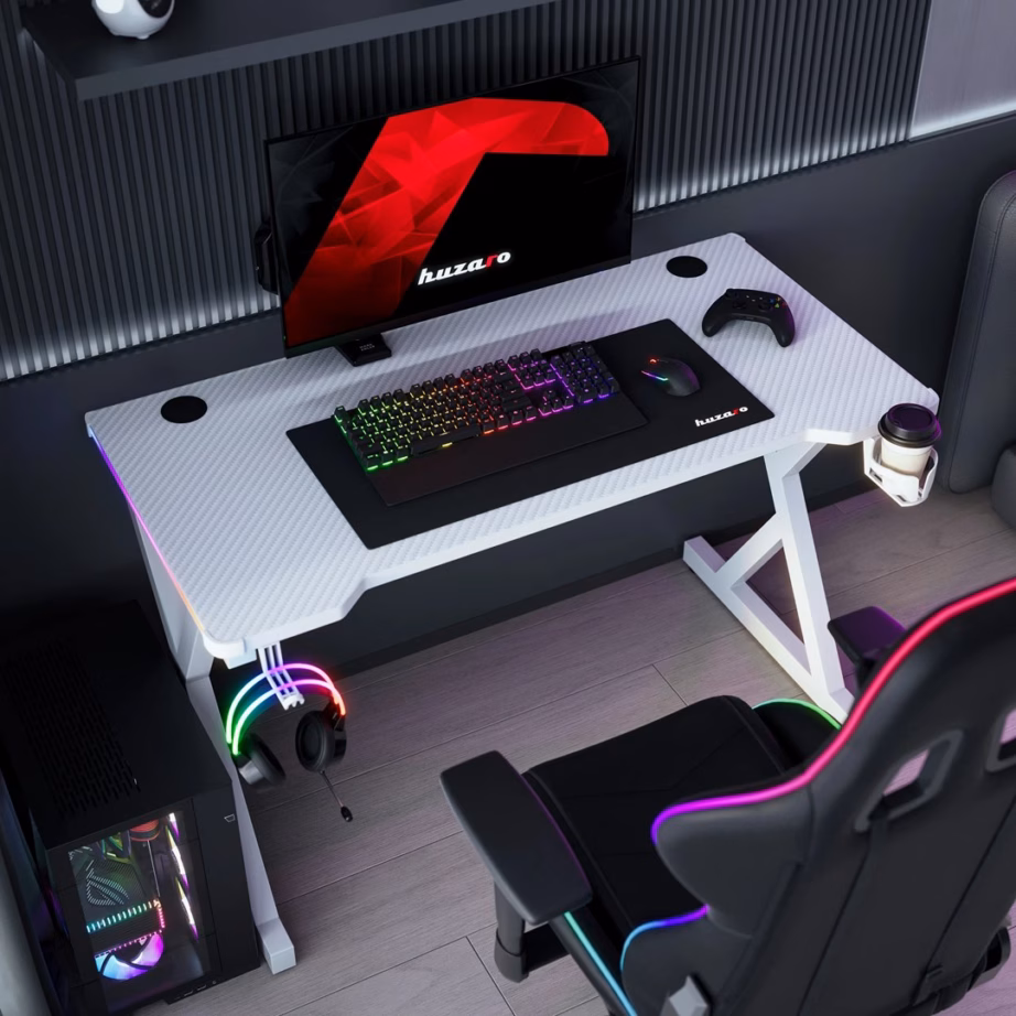 RGB-valgustusega arvutilaud huzaro Hero 2.3 RGB White, valge, 120 × 60 cm, 75 kg - 7