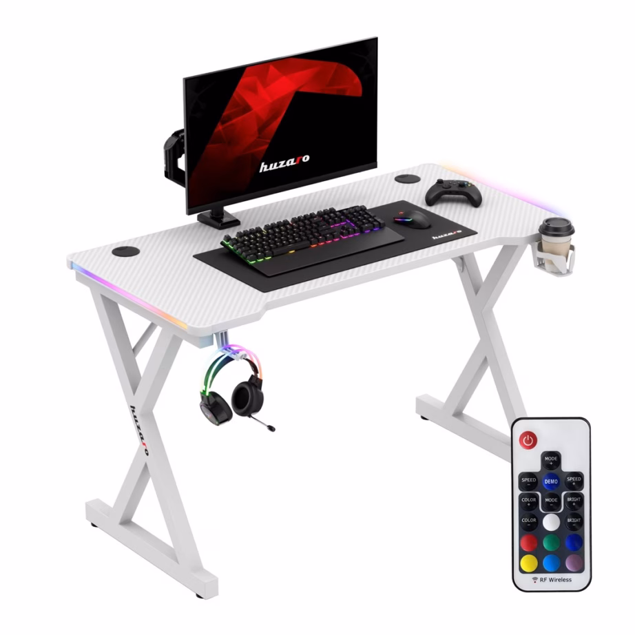 RGB-valgustusega arvutilaud huzaro Hero 2.3 RGB White, valge, 120 × 60 cm, 75 kg - 8