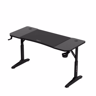 Huzaro Hero 3.6 Black 140x60 cm must mängurilaud süsinikkiu mustriga, reguleeritav kõrgus 56-79 cm, kõrvaklappide ja joogitopsi hoidjaga