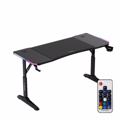 Huzaro Hero 3.6 RGB Black 140x60 cm reguleeritava kõrgusega mängurilaud LED-valgustusega