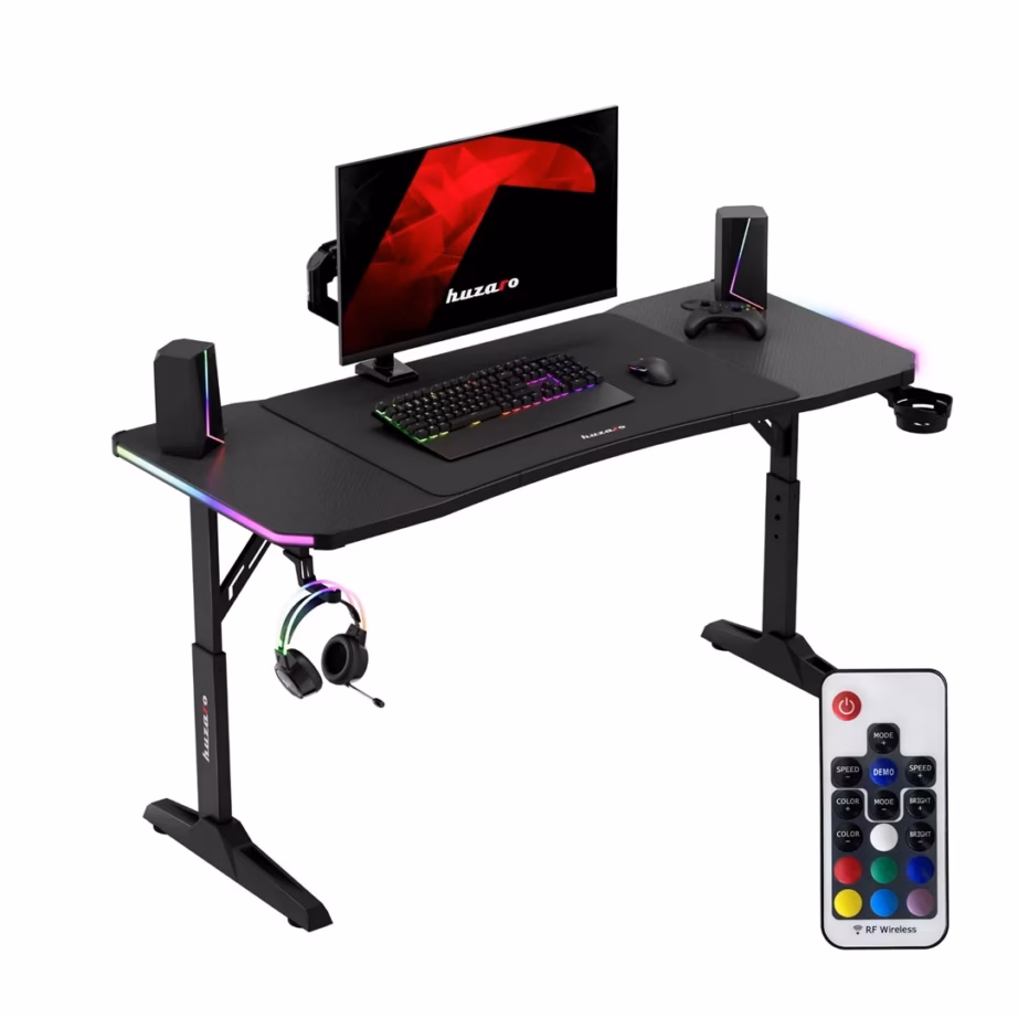 Huzaro Hero 3.6 RGB Black 140×60 cm reguleeritava kõrgusega mängurilaud LED-valgustusega - 2