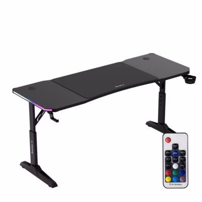 Huzaro Hero 4.6 RGB Black 160x60 cm must mängurilaud RGB LED-valgustusega, reguleeritav kõrgus 56-79 cm