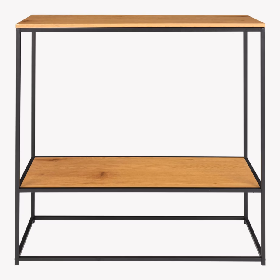 Kahe riiuliga konsoollaud tammeimitatsiooniga ja musta metallraamiga Vita, 80x36x80 cm - 6