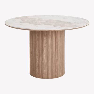 Keraamilise lauaplaadiga ümmargune söögilaud Athens, valge/pruun, Ø120 cm