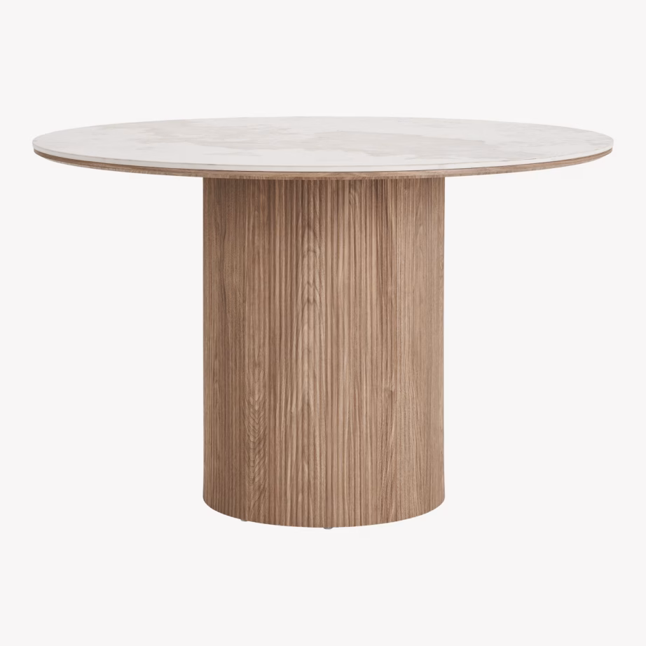 Keraamilise lauaplaadiga ümmargune söögilaud Athens, valge/pruun, Ø120 cm - 3