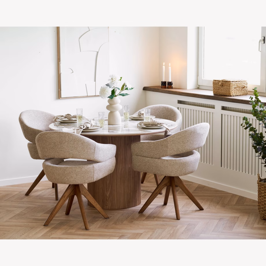 Keraamilise lauaplaadiga ümmargune söögilaud Athens, valge/pruun, Ø120 cm - 4