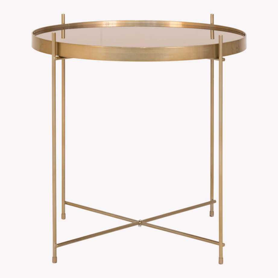 Klaasiga messingitoonis terasest ümmargune diivanilaud Venezia 48×48 cm - 11