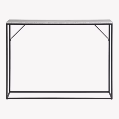 Konsoollaud travertiini imitatsiooniga, must raam, 110x26x80 cm, Vita