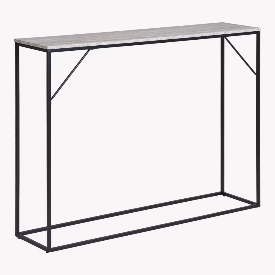 Konsoollaud travertiini imitatsiooniga, must raam, 110x26x80 cm, Vita - 4