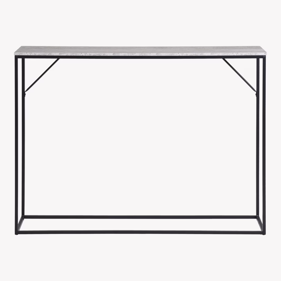 Konsoollaud travertiini imitatsiooniga, must raam, 110x26x80 cm, Vita - 7