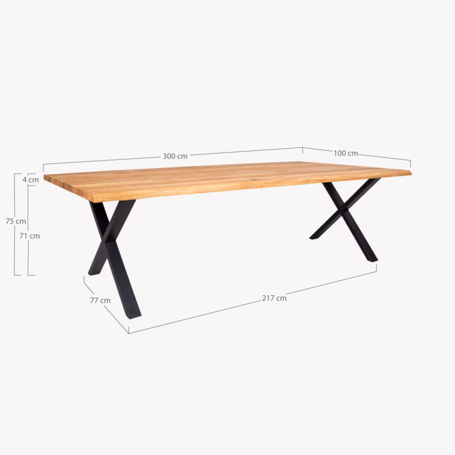 Lainelise servaga tammest söögilaud terasjalgadel 100×300 cm Toulon - 4