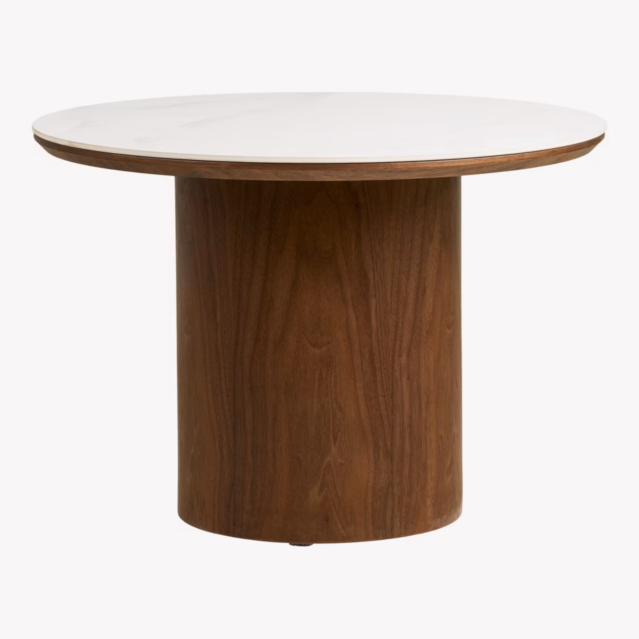 Ümar keraamilise plaadiga diivanilaud, valge/tumepruun, ø60×42 cm Noli - 3