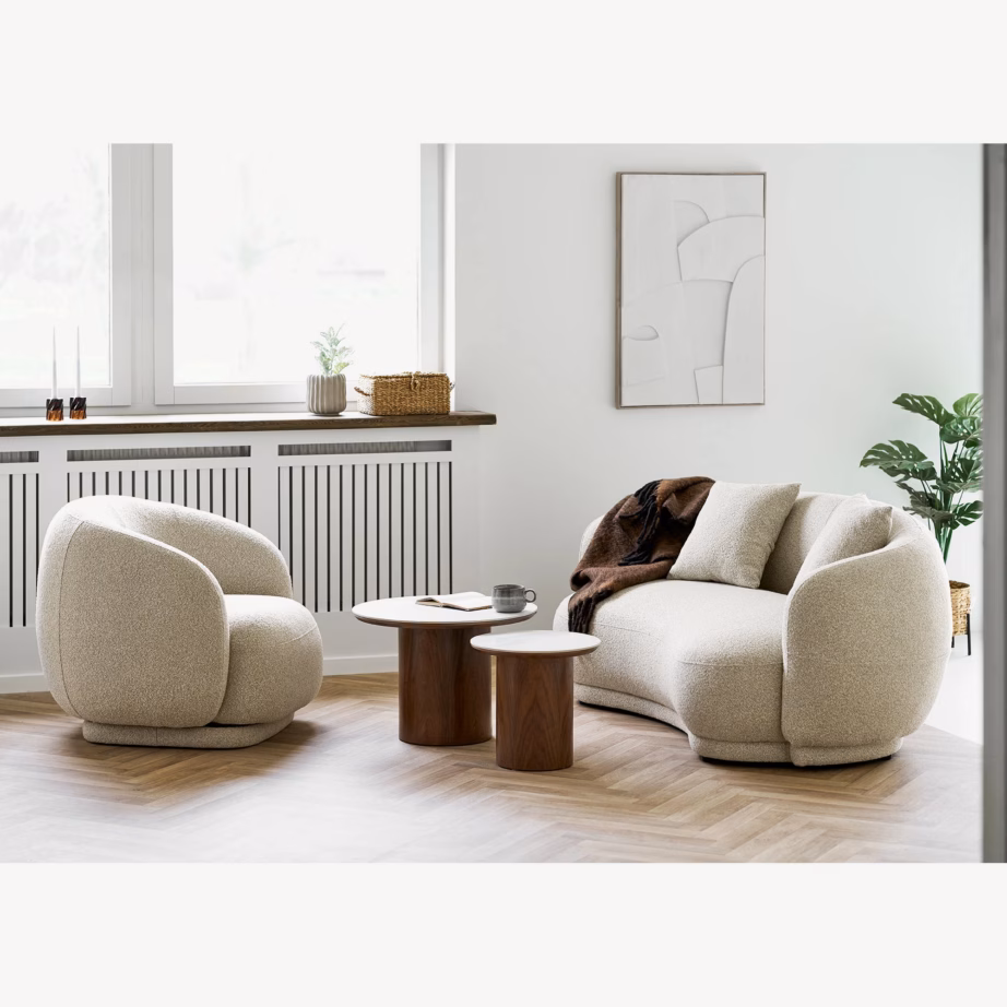 Ümar keraamilise plaadiga diivanilaud, valge/tumepruun, ø60×42 cm Noli - 5
