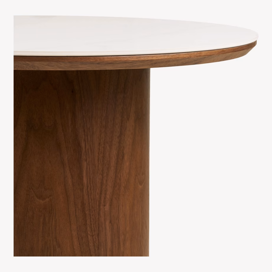 Ümar keraamilise plaadiga diivanilaud, valge/tumepruun, ø60×42 cm Noli - 6