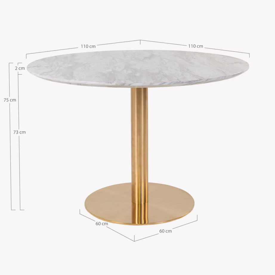 Ümar marmorimustriga söögilaud messingitooni jalaga Bolzano, ø110 cm - 4