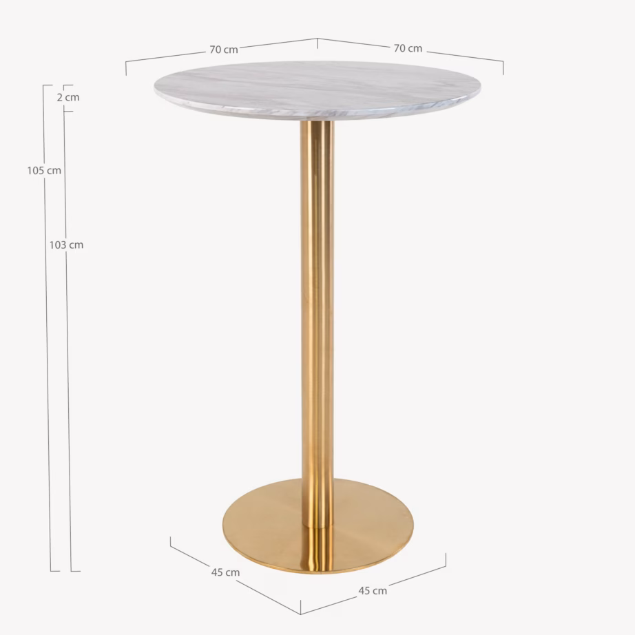 Ümmargune baarilaud marmorimustriga, valge/messing, Bolzano, ø70 x 105 cm - 4