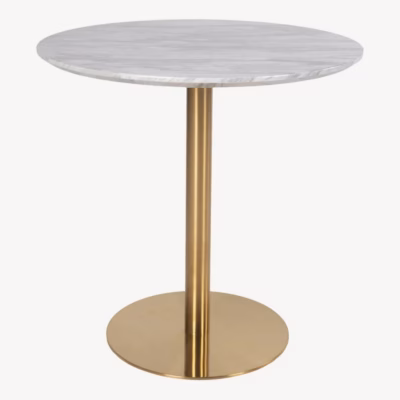 Ümmargune marmorimustriga söögilaud, valge/messing, Bolzano, 90 cm