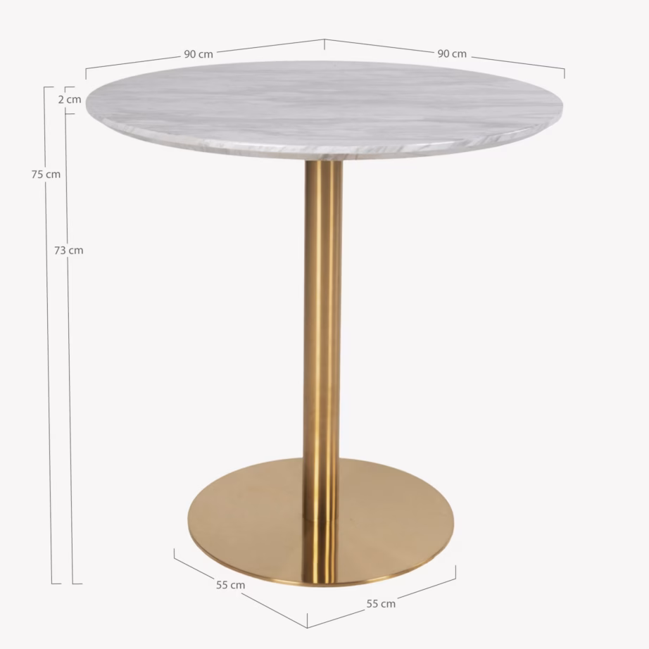 Ümmargune marmorimustriga söögilaud, valge/messing, Bolzano, 90 cm - 4