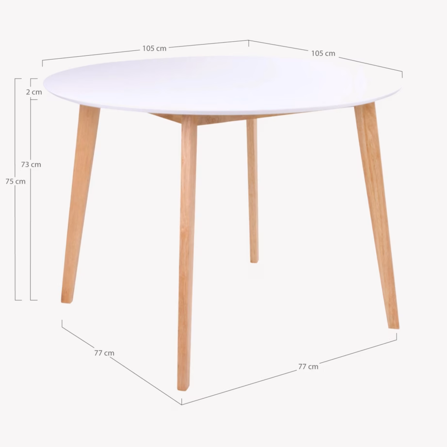 Ümmargune valge söögilaud MDF-ist, Ø105 cm, Vojens - 4