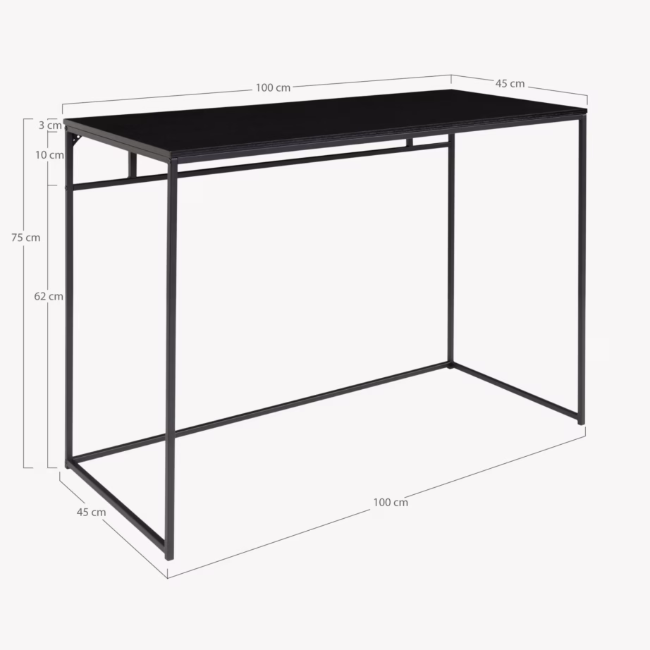 Must kompaktne kontorilaud 100x45x75 cm metallraamiga Vita - 4