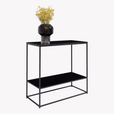 Must konsoollaud kahe riiuliga ja metallraamiga Vita 80x36x80 cm