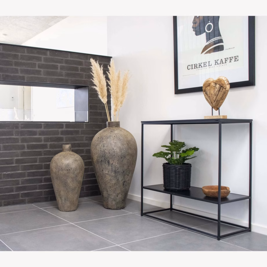 Must konsoollaud kahe riiuliga ja metallraamiga Vita 80x36x80 cm - 2