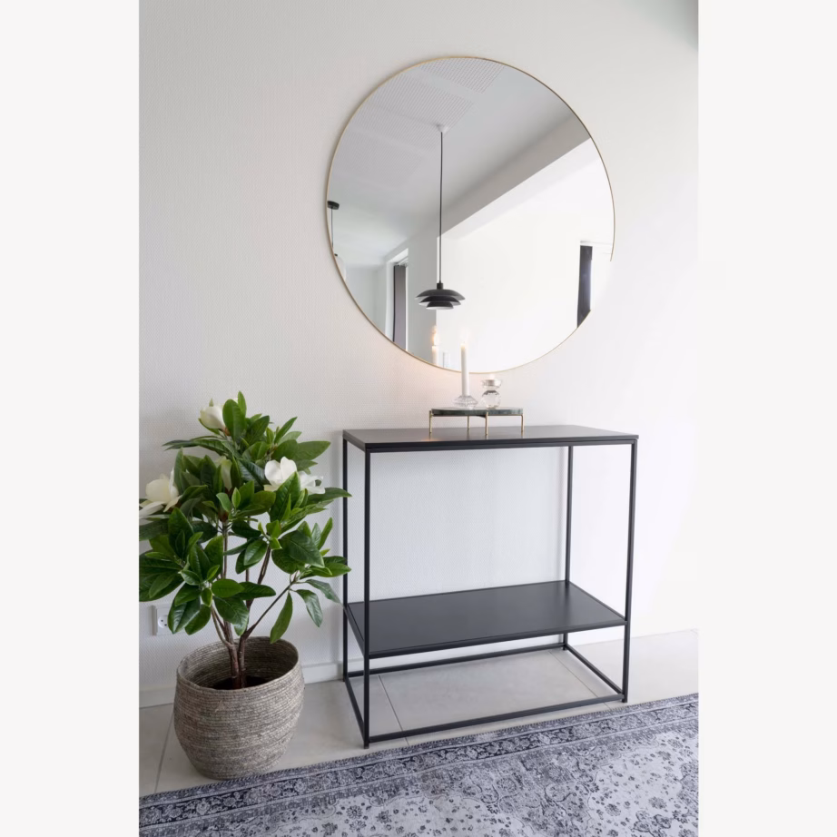 Must konsoollaud kahe riiuliga ja metallraamiga Vita 80x36x80 cm - 7