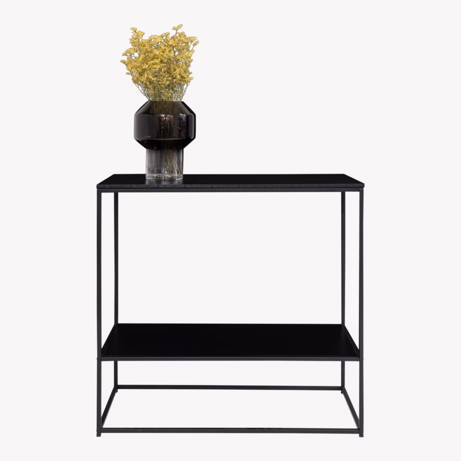Must konsoollaud kahe riiuliga ja metallraamiga Vita 80x36x80 cm - 9
