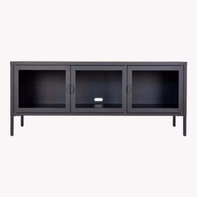 Must metallist ja klaasist TV-kapp 3 klaasuksega Brisbane 130x40x55 cm