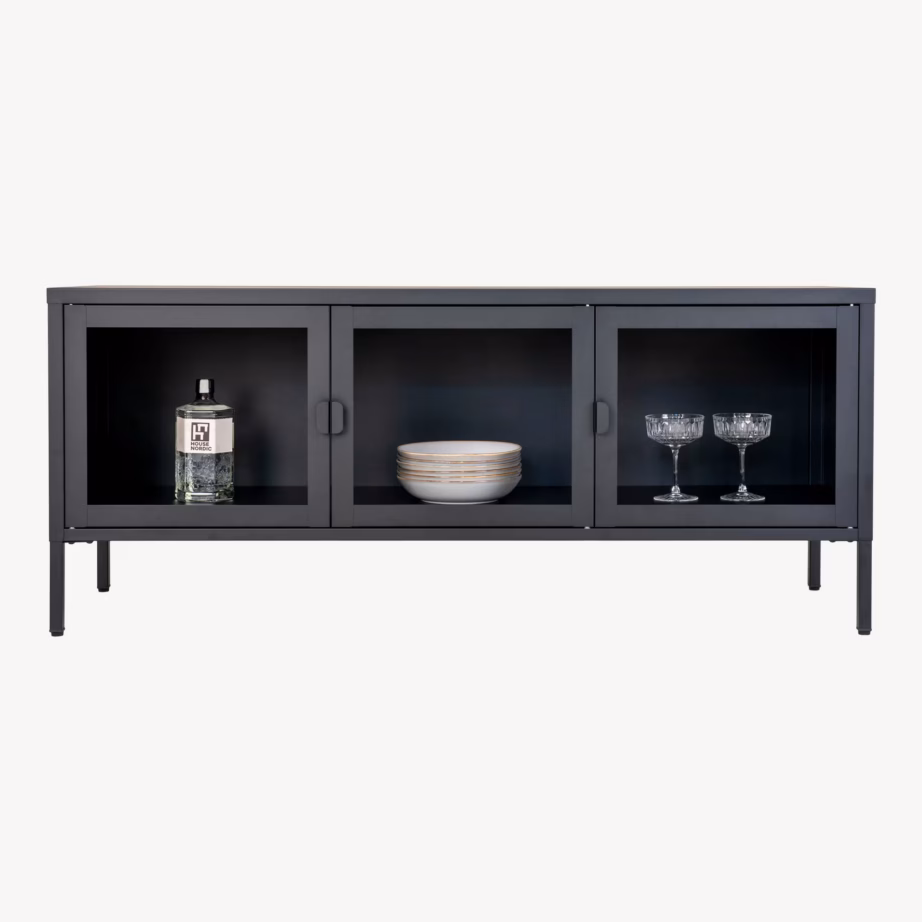 Must metallist ja klaasist TV-kapp 3 klaasuksega Brisbane 130x40x55 cm - 2