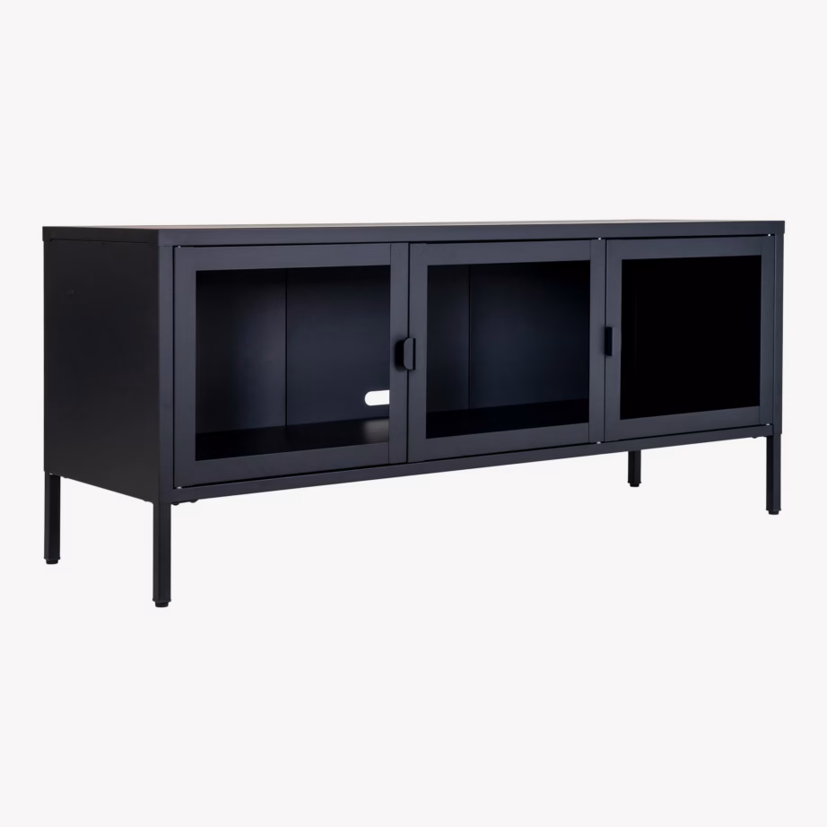Must metallist ja klaasist TV-kapp 3 klaasuksega Brisbane 130x40x55 cm - 4