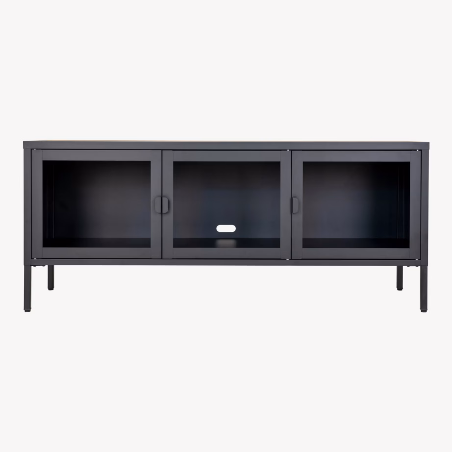 Must metallist ja klaasist TV-kapp 3 klaasuksega Brisbane 130x40x55 cm - 5