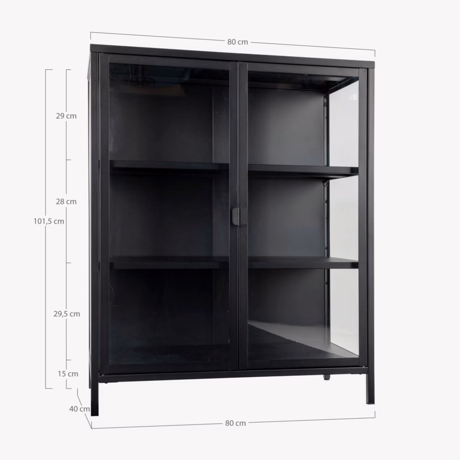 Must metallist vitriinkapp kahe klaasuksega Brisbane 80x40x101 cm - 4
