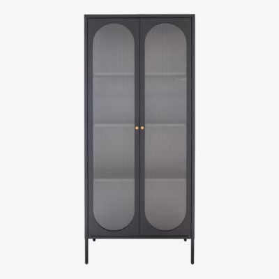 Must metallist vitriinkapp rihveldatud klaasustega Adelaide 80x35x180 cm