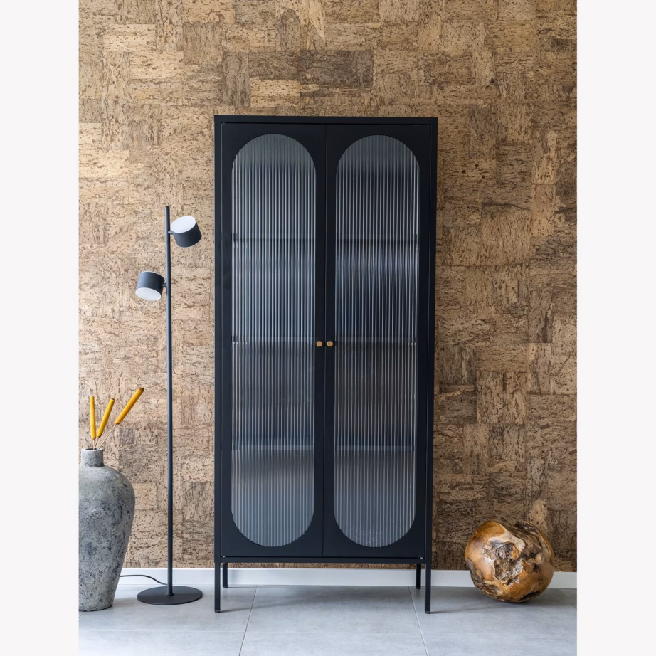 Must metallist vitriinkapp rihveldatud klaasustega Adelaide 80x35x180 cm - 2