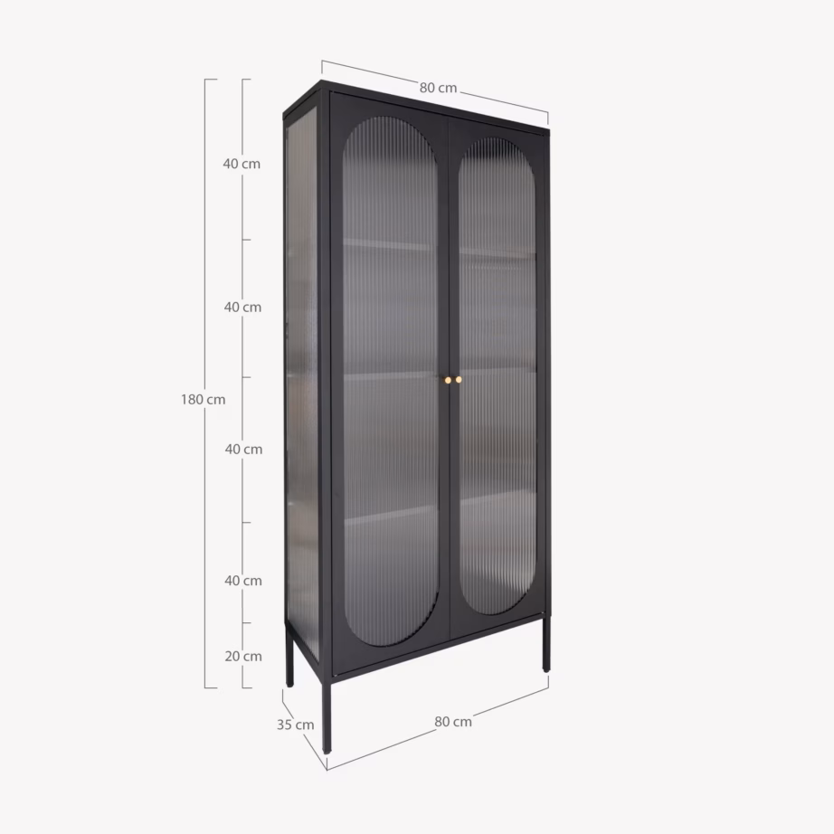 Must metallist vitriinkapp rihveldatud klaasustega Adelaide 80x35x180 cm - 4