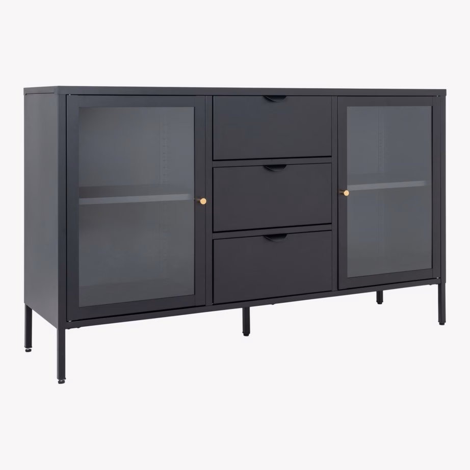 Must metallkummut 2 klaasukse ja 3 sahtliga Dalby 140x40x85 cm - 3