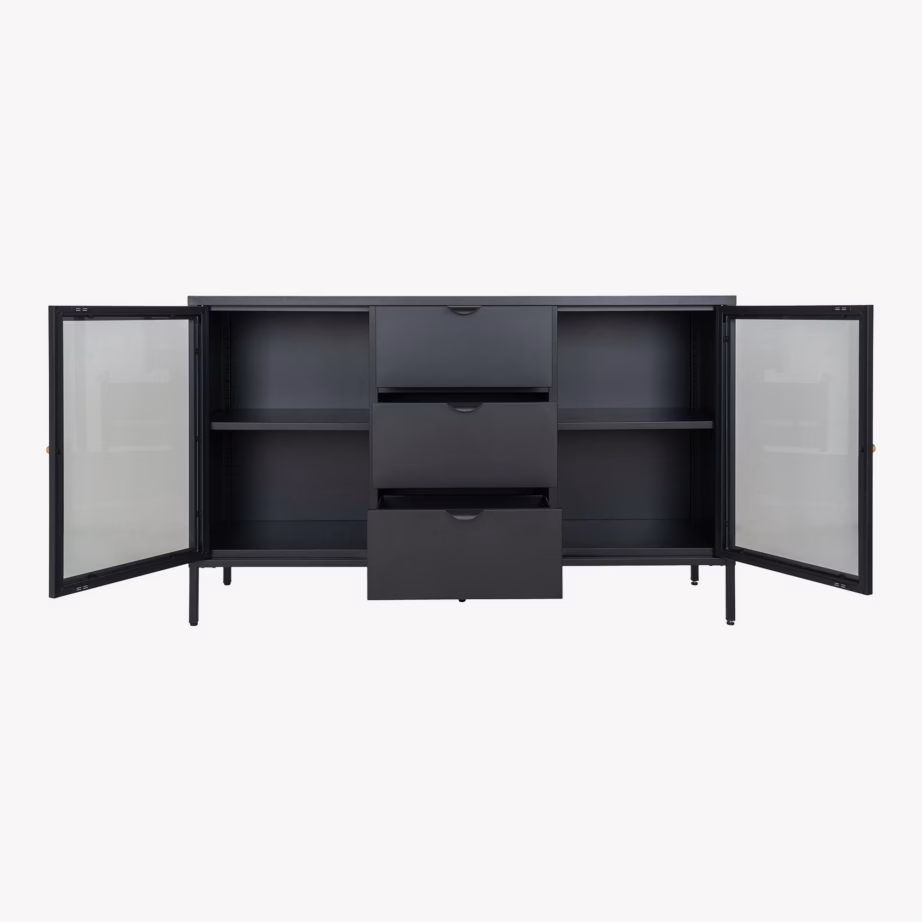 Must metallkummut 2 klaasukse ja 3 sahtliga Dalby 140x40x85 cm - 4