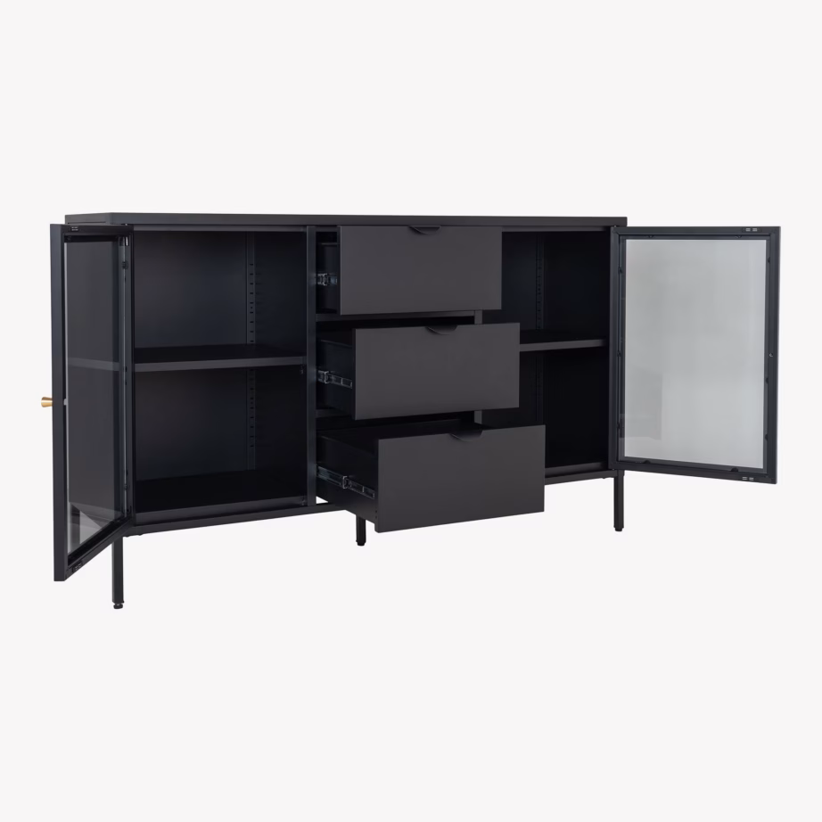 Must metallkummut 2 klaasukse ja 3 sahtliga Dalby 140x40x85 cm - 5