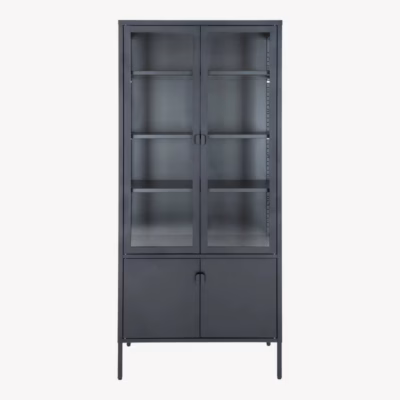 Must terasest ja klaasist vitriinkapp, 4 uksega, 80x35x180 cm Brisbane