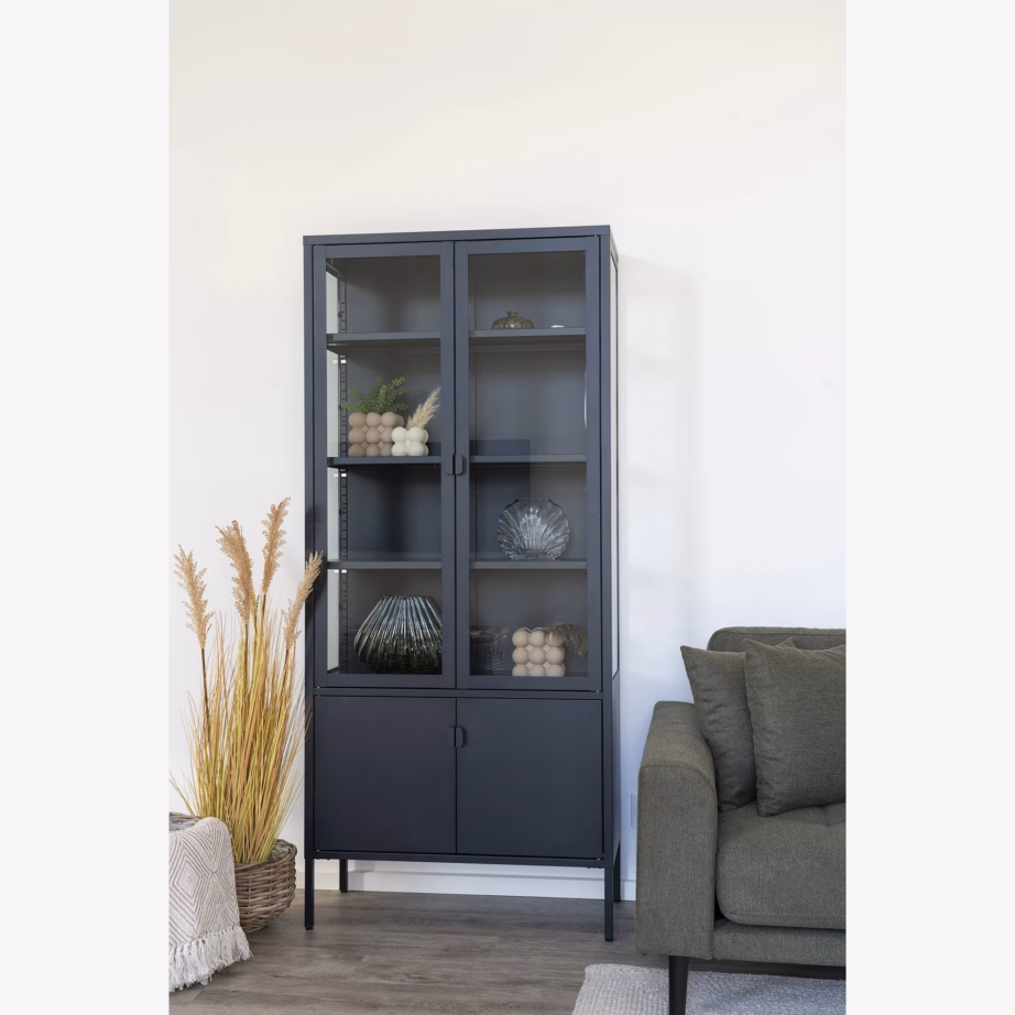 Must terasest ja klaasist vitriinkapp, 4 uksega, 80x35x180 cm Brisbane - 2