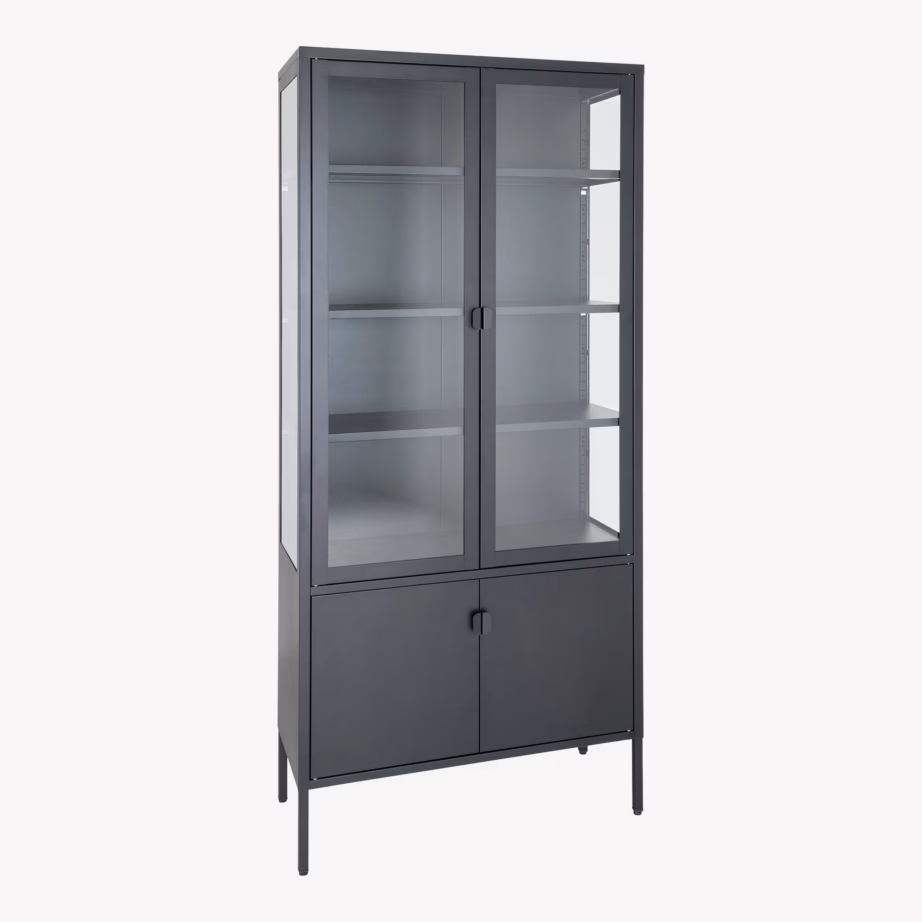 Must terasest ja klaasist vitriinkapp, 4 uksega, 80x35x180 cm Brisbane - 3