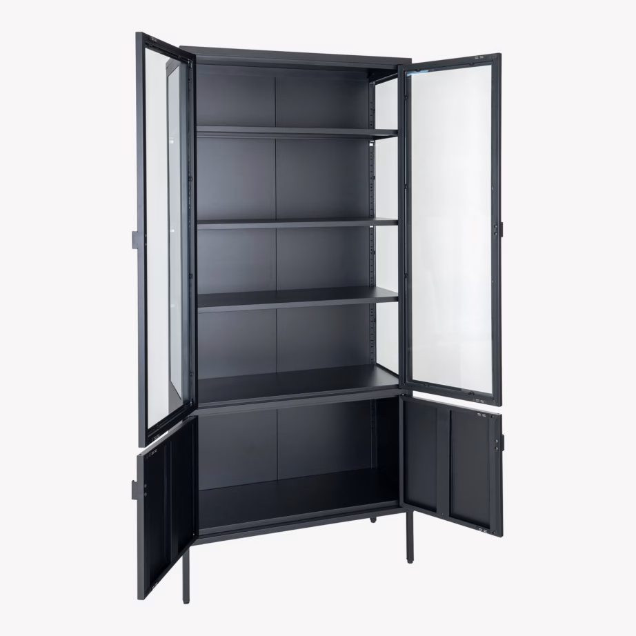 Must terasest ja klaasist vitriinkapp, 4 uksega, 80x35x180 cm Brisbane - 5