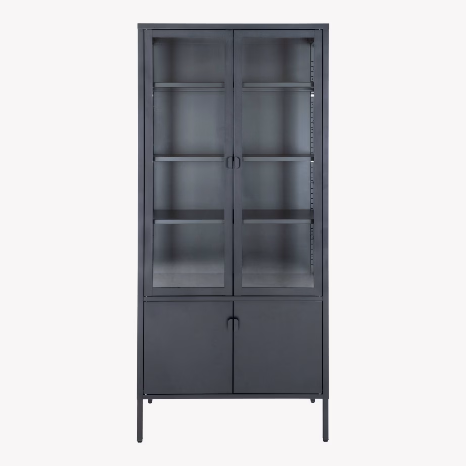 Must terasest ja klaasist vitriinkapp, 4 uksega, 80x35x180 cm Brisbane - 6