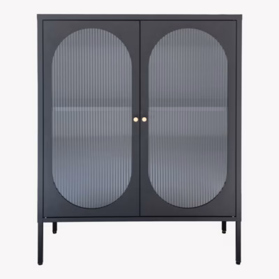Must terasest vitriinkapp 2 rihvelklaasuksega 90x35x110 cm Adelaide