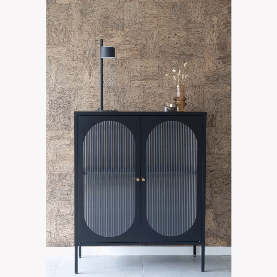 Must terasest vitriinkapp 2 rihvelklaasuksega 90x35x110 cm Adelaide - 2