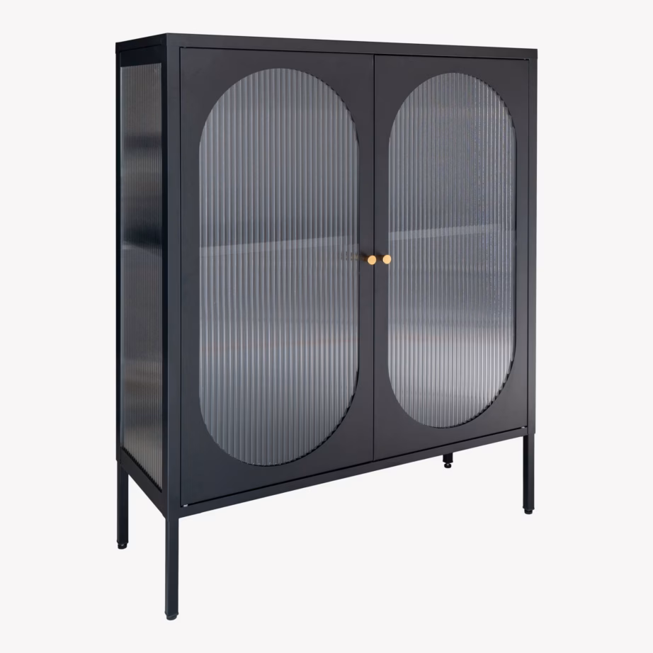 Must terasest vitriinkapp 2 rihvelklaasuksega 90x35x110 cm Adelaide - 3
