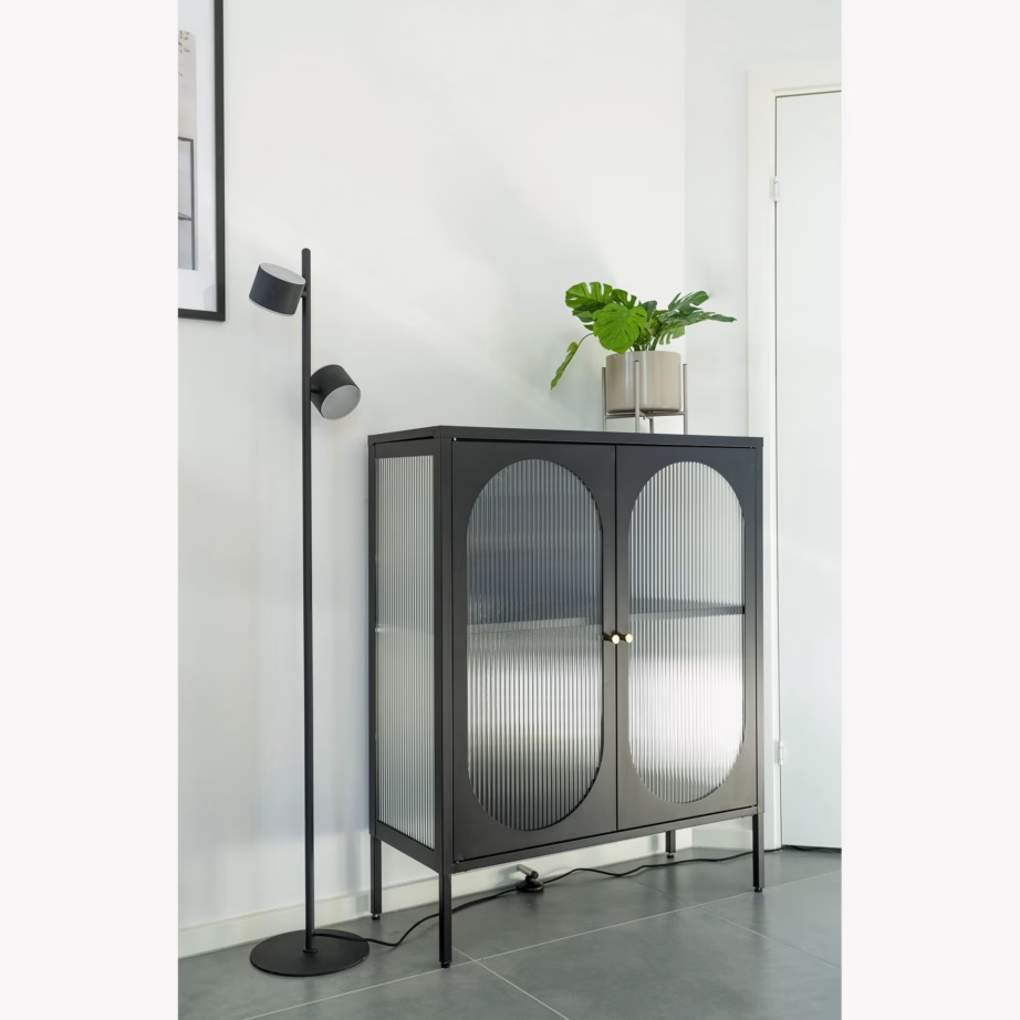 Must terasest vitriinkapp 2 rihvelklaasuksega 90x35x110 cm Adelaide - 6