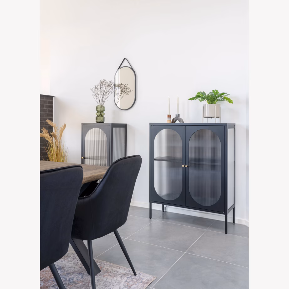 Must terasest vitriinkapp 2 rihvelklaasuksega 90x35x110 cm Adelaide - 7