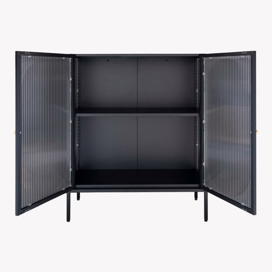 Must terasest vitriinkapp 2 rihvelklaasuksega 90x35x110 cm Adelaide - 8